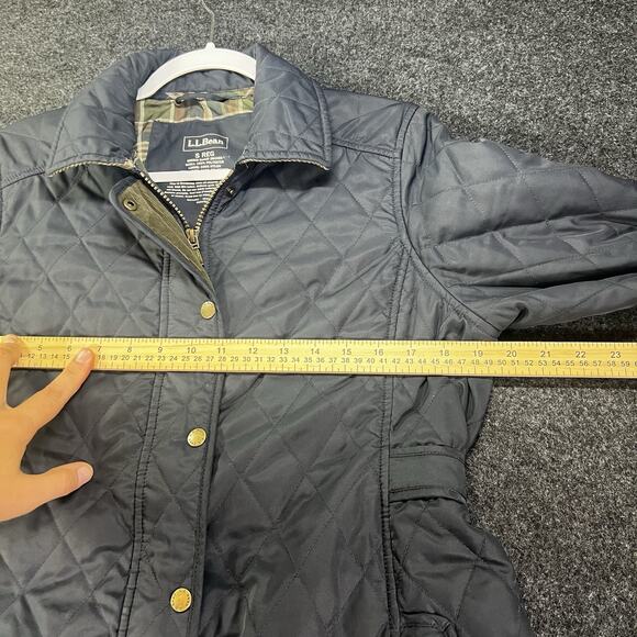LL Bean Riding Jacket Barn Coat Women's Black Quilted Plaid Lining S Reg - Picture 4 of 7